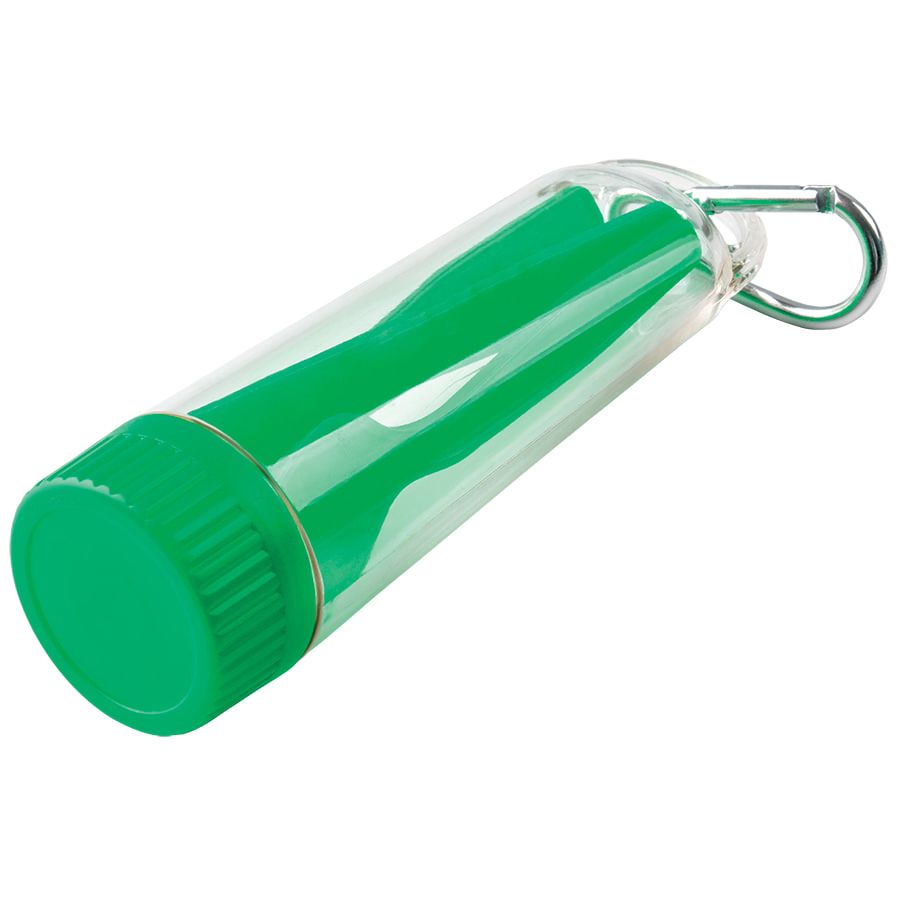 Набор "Pocket":ложка,вилка,нож в футляре с карабином, зеленый, 4,2х15см,пластик