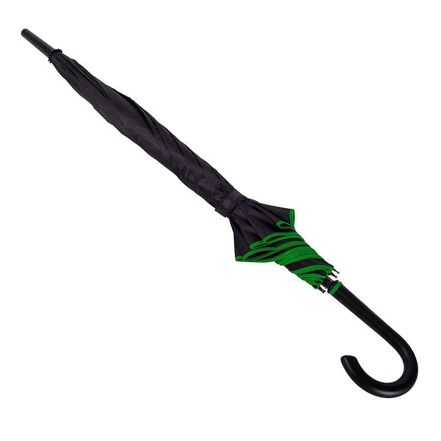 Зонт-трость "Back to black", полуавтомат, 100% полиэстер, черный с зеленым