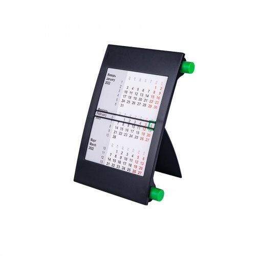 Календарь настольный на 2 года; черный с зеленым; 18х11 см; пластик; тампопечать, шелкография