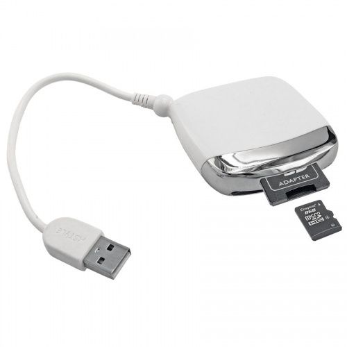 Картридер (для карт памяти SD/MMC/CF/MS); белый; 6х6х1,5см; пластик; тампопечать