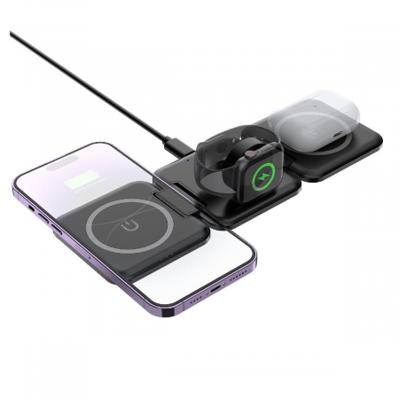 Складная беспроводная (15W) зарядная станция "Flip" с MagSafe, цвет черный