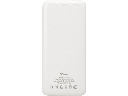 Внешний аккумулятор Evolt Mini-5, 5000 mAh, белый