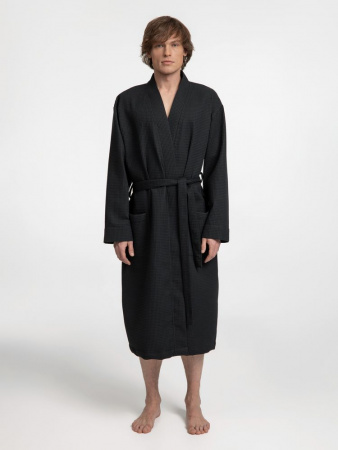 Халат вафельный Kimono, черный, размер M/L