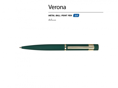 Ручка металлическая шариковая Verona, софт-тач, 1.0 мм, зеленая
