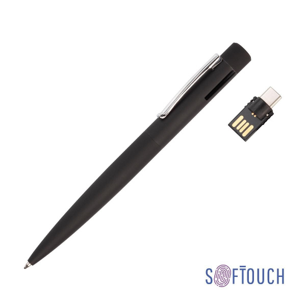 Ручка шариковая "Secret" с флеш-картой OTG 32Gb (USB2.0/Type-C), покрытие soft touch, цвет черный