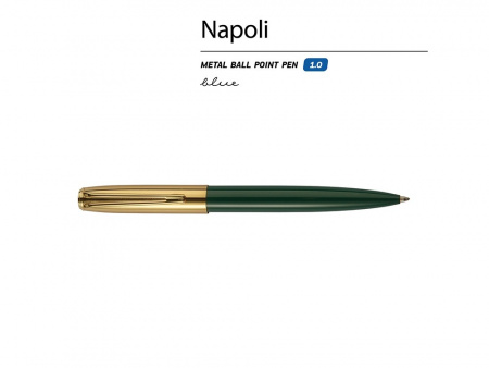 Ручка металлическая шариковая Napoli, зеленый/золотистый