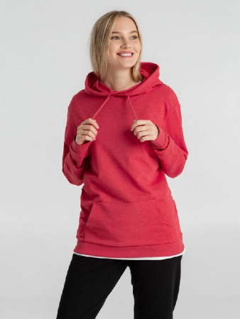 Толстовка с капюшоном унисекс Hoodie, красный меланж, размер L
