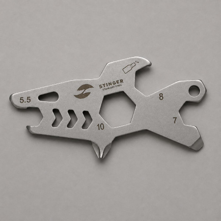 Мини-мультитул карманный Stinger, 60 x 31 мм, 5 функций, акула, нержавеющая сталь, серебристый, в блистере