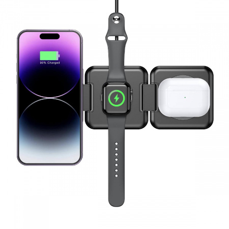 Складная беспроводная (15W) зарядная станция "Flip" с MagSafe, цвет черный