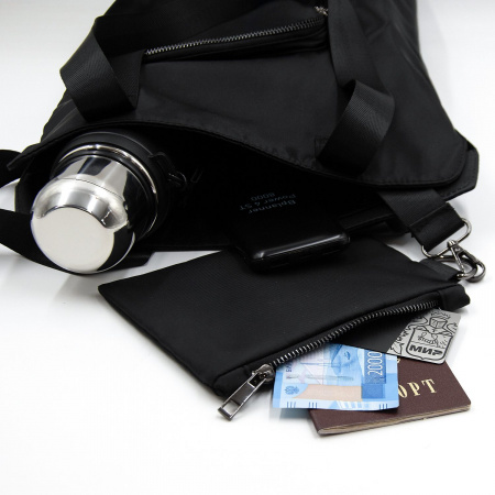 Шоппер Superbag Pocket, с внутренним креплением (карабин) и чехлом для мелочей (черный)