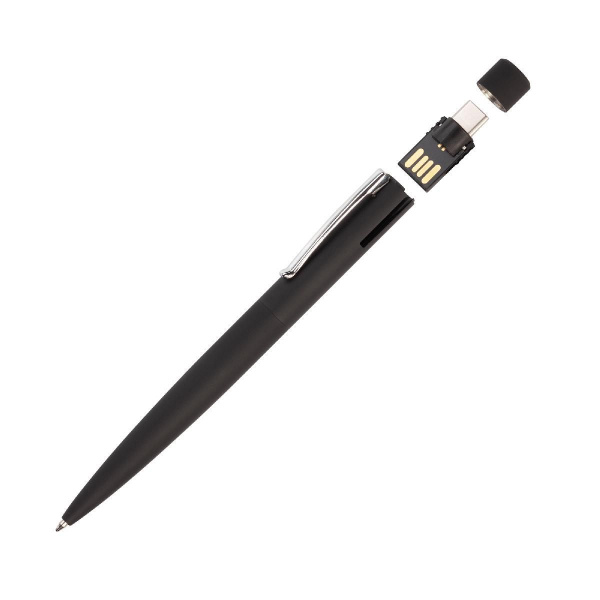 Ручка шариковая "Secret" с флеш-картой OTG 32Gb (USB2.0/Type-C), покрытие soft touch, цвет черный