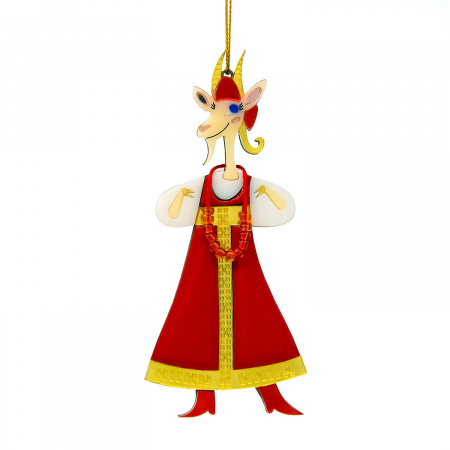Ёлочная игрушка Коза в сарафане (красный с белым)