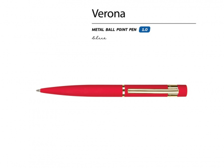 Ручка металлическая шариковая Verona, софт-тач, 1.0 мм, красная