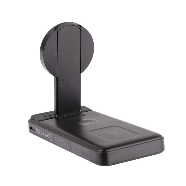 Беспроводная зарядная (20W/15W) станция-пауэрбэнк "Slider" 10000 mAh для смартфонов, наушников, часов, с подвижным зарядным блоком, цвет черный