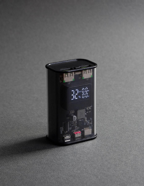 Зарядное (22.5W) устройство "Inside" 9000 mAh с прозрачным корпусом и цифровым индикатором заряда/напряжения/силы тока, цвет черный