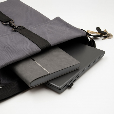 Шоппер Superbag Companion, с тремя отделениями, боковым креплением (карабин) и карманом (серый с черным)