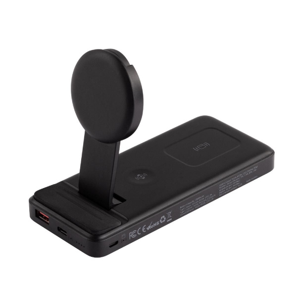 Беспроводная зарядная (20W/15W) станция-пауэрбэнк "Slider" 10000 mAh для смартфонов, наушников, часов, с подвижным зарядным блоком, цвет черный