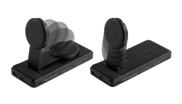 Беспроводная зарядная (20W/15W) станция-пауэрбэнк "Slider" 10000 mAh для смартфонов, наушников, часов, с подвижным зарядным блоком, цвет черный