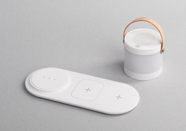 Настольная беспроводная (15W) зарядная станция "Smart Home" с bluetooth колонкой-лампой, цвет белый