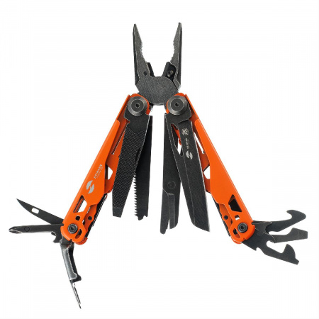 Мультитул Stinger, 107 х 19 мм, 19 функций, сталь, оранжевый корпус, стоунвош, в картонной коробке, в комплекте нейлоновый чехол