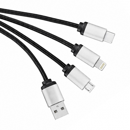 Кабель - брелок Plug с подсветкой гравировки, черный