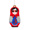 Ёлочная игрушка Матрёшка с узорами (красный с синим)