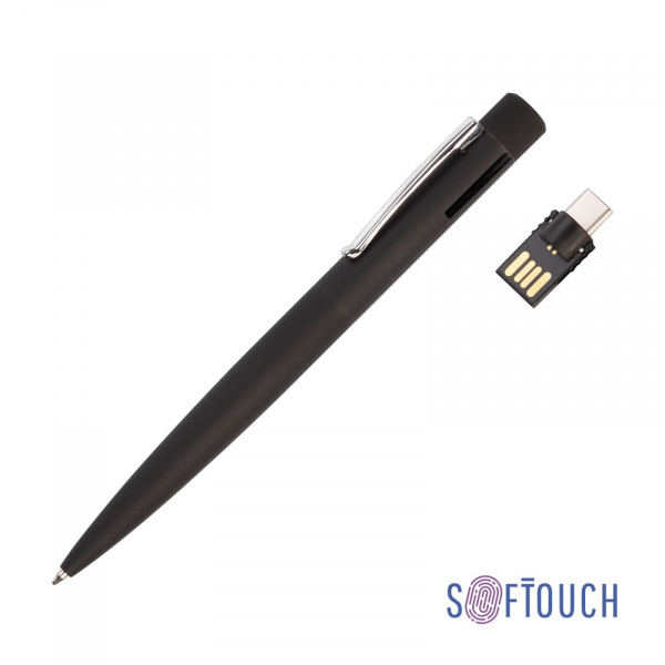 Ручка шариковая "Secret" с флеш-картой OTG 32Gb (USB2.0/Type-C), покрытие soft touch, цвет черный